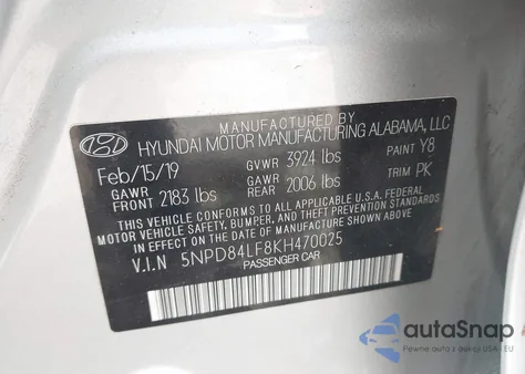 2019 Hyundai Elantra Sel from USA, damaged, VIN 5NPD84LF8KH470025